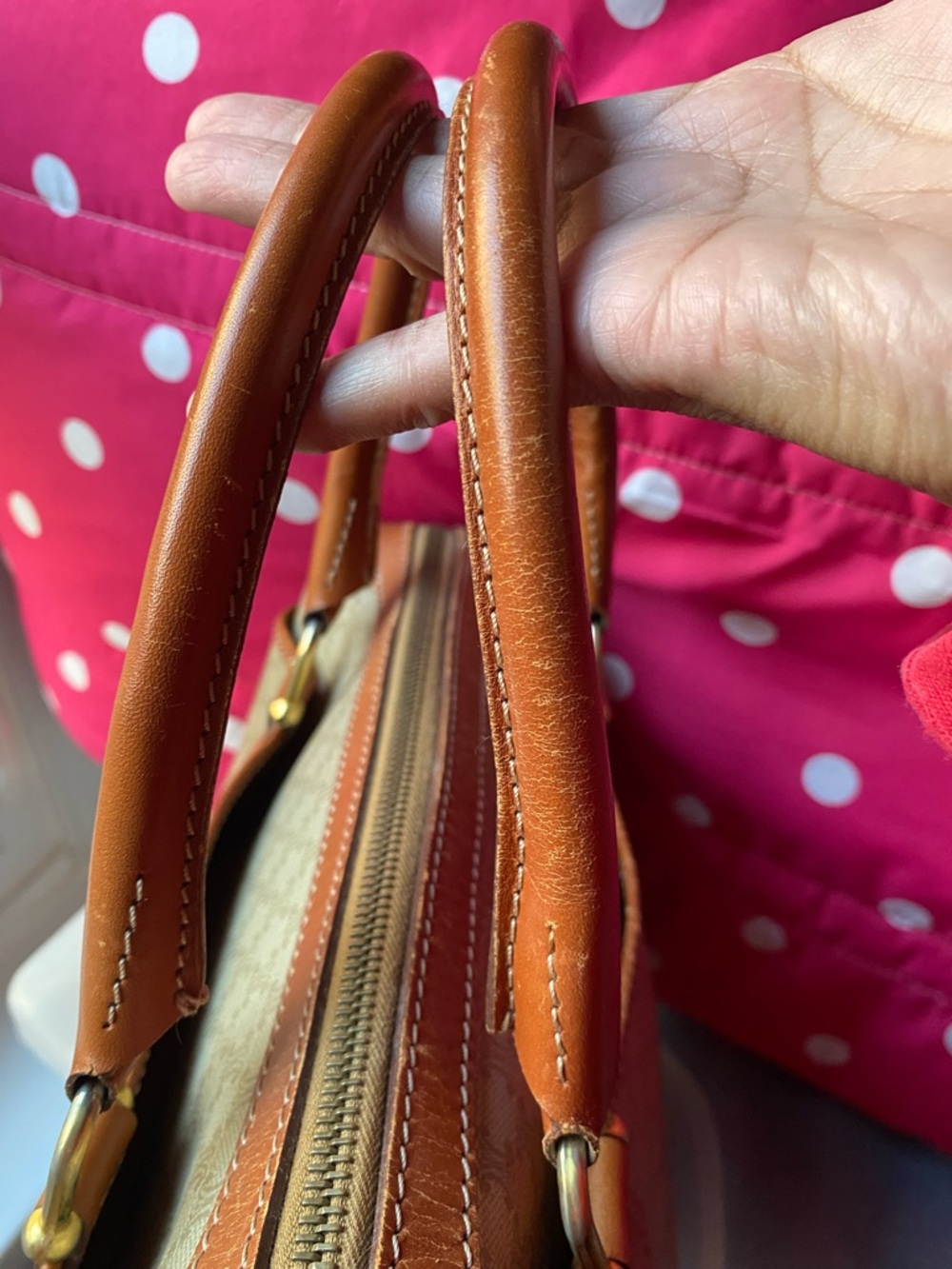 Celine Beige Monogram Satchel with Tan Trim - Picture 16 of 16